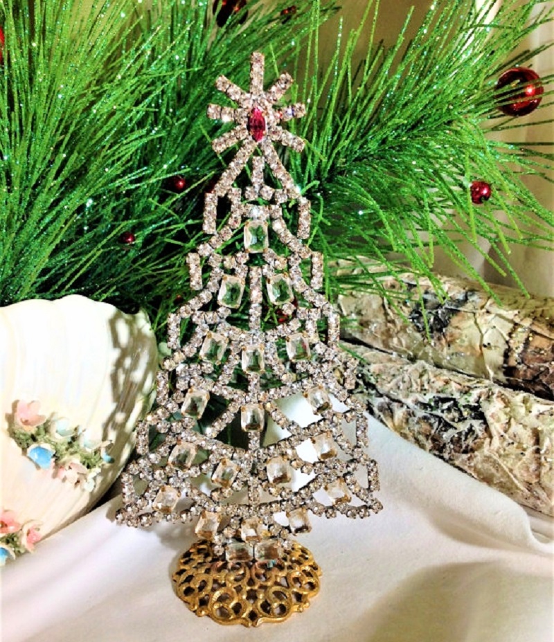 Vintage Czech Crystal & Rhinestone Christmas Trees